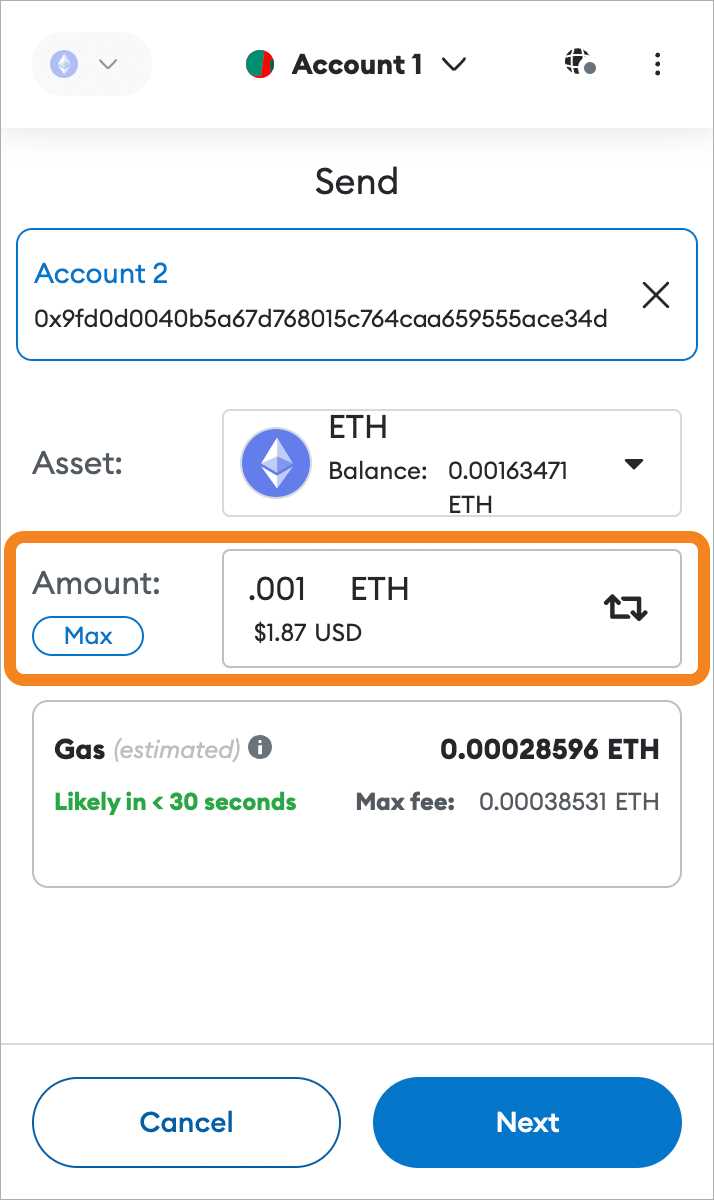 Step 5: Enter the Recipient's Wallet Address and ETH Amount