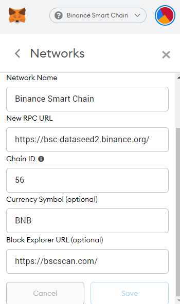 Step 2: Add Binance Smart Chain Network